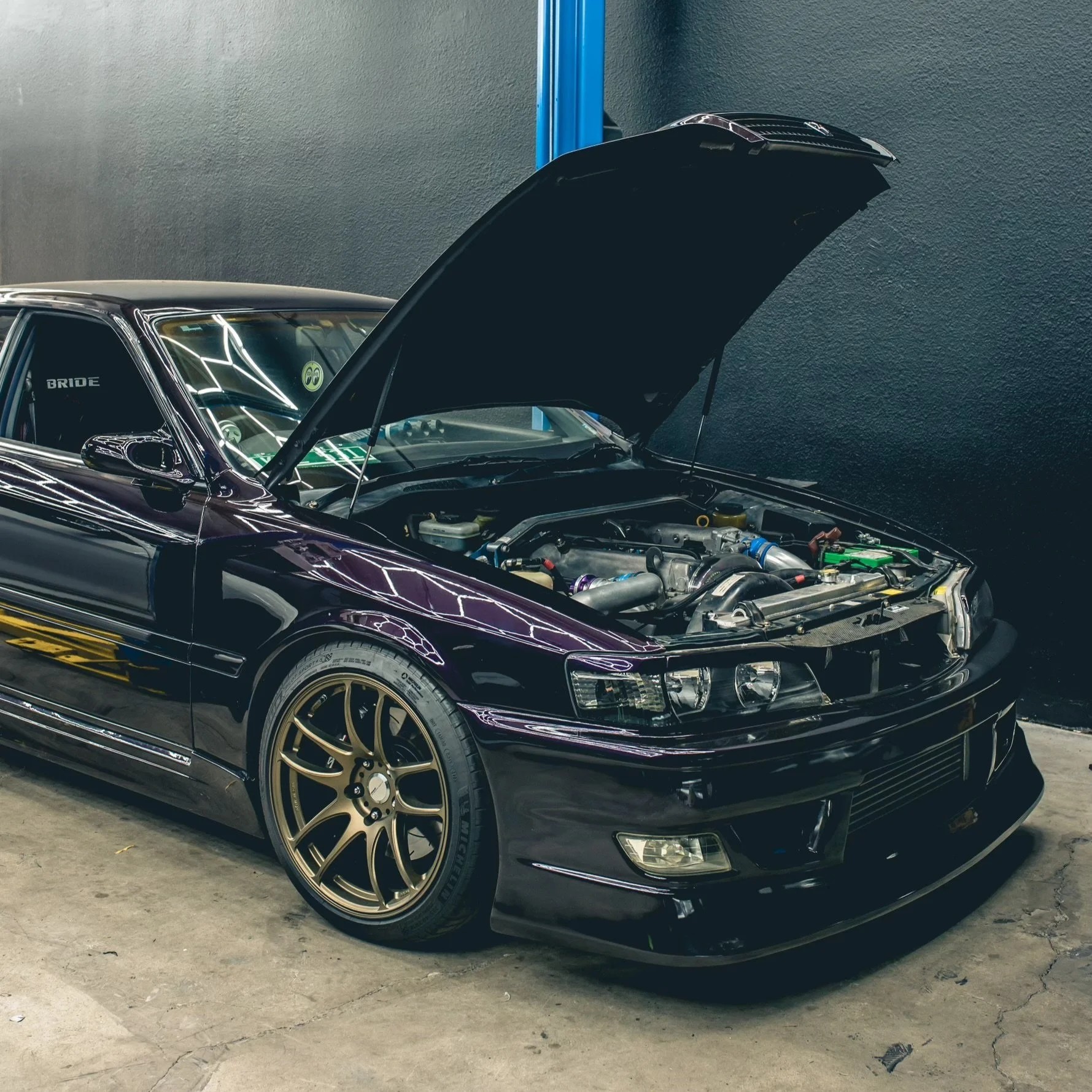 Purple Toyota Chaser in the Speedhaus Automotive workshop